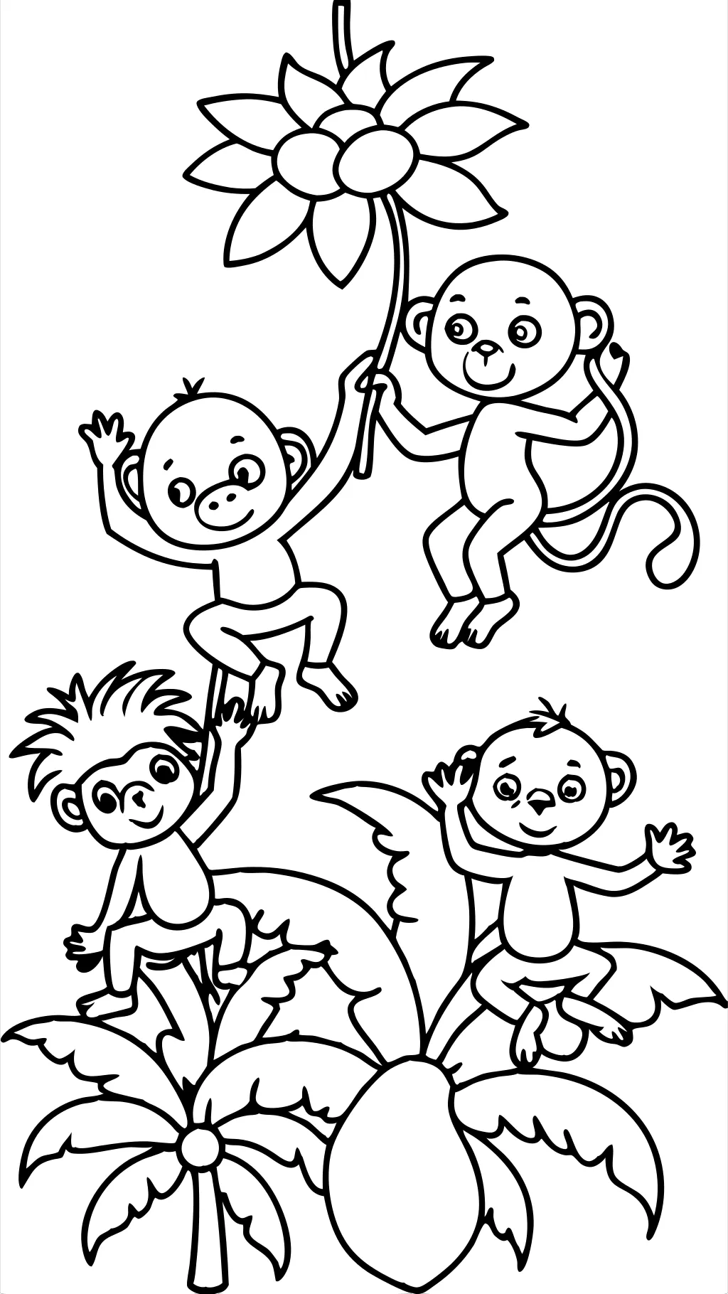 Coloriage de cinq petits singes